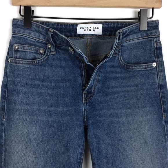 DEREK LAM DENIM Gia Crop Flare Jeans Mid Rise Embroidered Look Stripe Size 25 - Picture 2 of 13